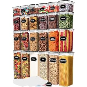 24Pcs Airtight Food Storage Container, 4 Size Plastic Cereal Storage Container BPA Free Clear Pantry Canister with Lids for Flour Sugar Rice Dry Food