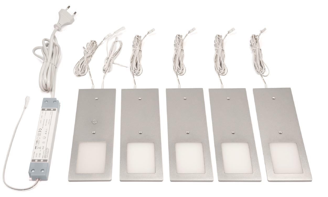 L&S Unterbauleuchte Küche LED Schrankbeleuchtung 5 Stück Neutralweiß Touch-Dimmfunktion aluminiumfarben, 5995449