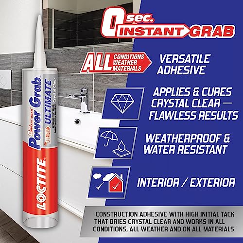 Loctite Power Grab Ultimate Crystal Clear Construction Adhesive, 9 fl oz Cartridge, 1 Pack - Versatile Construction Glue for Cement, Tile, Wall & More by Loctite - Image 3