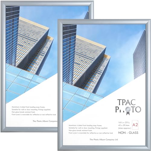 ThePhotoAlbumCo SNAP A2 (42x59cm) Silver Snap Frame - Pack of 2 - Acrylic (Non Glass) Front TPAC-SNAPA2S-2PK