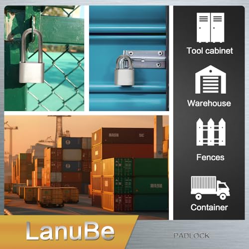 Image of LanuBe 304 Stainless Steel keyed Alike Marine Small Padlocks for Outdoor use, 1-9 /16 inch Wide Body, Stainless Steel Body, Normal Shackle, Pack of 1
