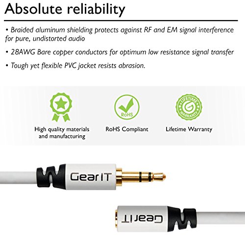50Ft 3.5Mm Extension Cable, Gearit Pro Series Preminun Gold Plated 50 Feet 3.5Mm Auxiliary Audio Stereo Extension Male To Female Cable, White #TOP5