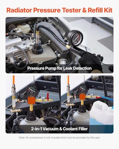 Image of VEVOR Coolant Pressure Tester Kit, 22Pcs Radiator Vacuum Refill Kit with 4 Adapters, Universal Fit, Automotive Cooling System Pressure Tester Kit, with Pressure Pump & Aluminum Alloy Purge Filler
