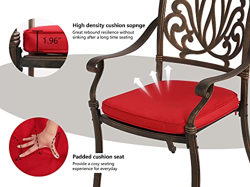 Grepatio 5 Piece Cast Aluminum Patio Dining Set Outdoor Furniture Set Patio Garden Set With 4 Dining Chairs With Red Cushion, 1 Patio Square Table, 2.4" Umbrella Hole Antique Bronze #TOP3