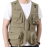 [Manatsulife] メンズ メッシュベスト ゴルフウェア 速乾 通気 多機能 ジャケット アウトドア 多ポケット 釣り 撮影用 父の日 登山 春夏秋 暑さ対策 8512 (カーキ, 2XL)