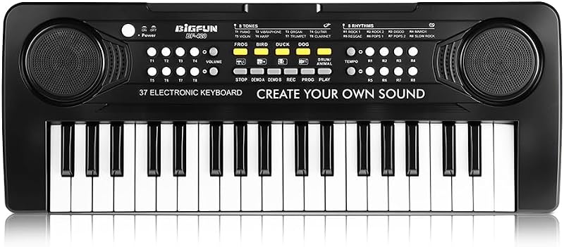 Piano con teclado para niños, BIGFUN 37 teclas, instrumento de piano para niños pequeños, negro | Juguete de teclado educativo de música multifunción electrónica para niños para niñas y niños de 3 a 7 años