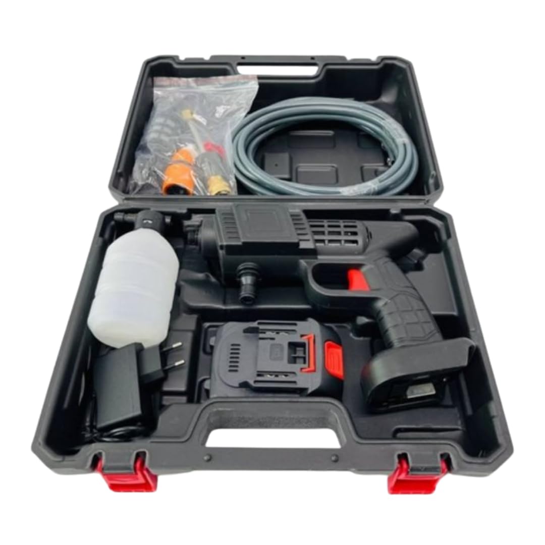 Hidrolimpiadora de Alta presión Portatil Eléctrica con Dos baterías de Litio 48V Pistola de Agua limpiadora inalámbrica Accesorios 90 Bares 200w Alta Potencia Limpieza de Coches con Espuma y Terrazas