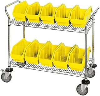 Quantum Storage Systems WRC2-1836-1265YL 2-Tier Complete Wire Mobile Cart System with 10 QP1265 Yellow QuickPick Bins, Chrome Finish, 37-1/2