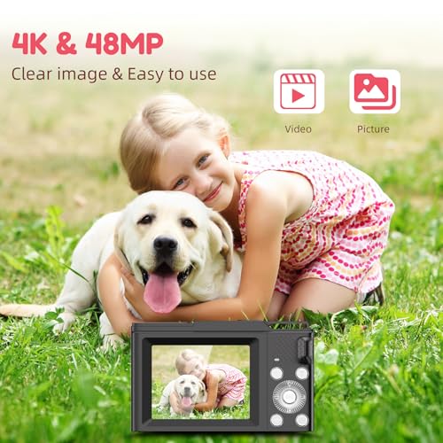 Image of Digital Camera, FHD 4K Digital Point and Shoot Camera with 16X Zoom Anti Shake, 48MP Compact Small Camera with 32GB Card for Boys Girls Kids