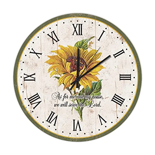 Horloge murale rétro en bois 38 cm fleur de tournesol à piles salon - 2