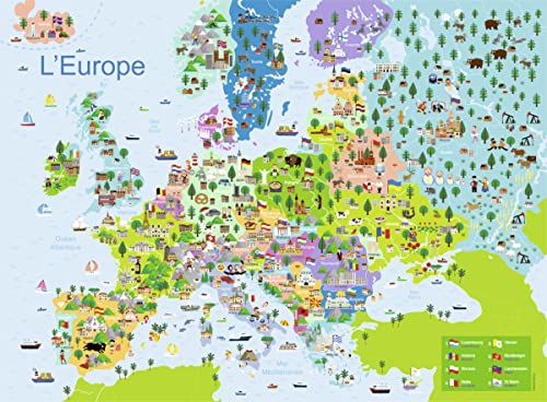 Nathan - Puzzle enfants - 150 pièces - Carte d'Europe - Filles ou garçons dès 7 ans - Puzzle de qualité supérieure - Carton épais et résistant - Cartographie - 86835, Norme
