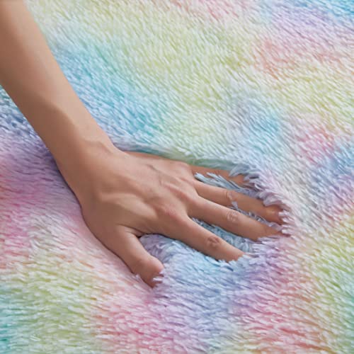 Gkluckin Soft Round Rugs, Fluffy 4Ft Circle Rugs Cute Shaggy Rainbow Circular Rugs For Kids Room Decor Comfy Furry Area Rugs Plush Fuzzy Nursery Rugs #TOP1