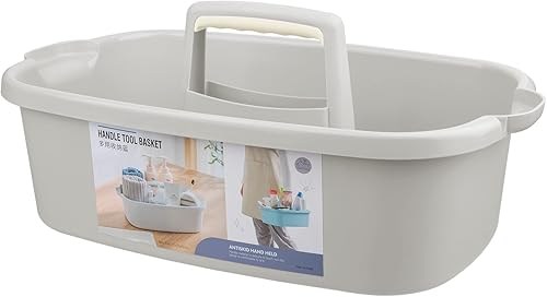 Vista 12 de Cesta grande portátil de suministros de limpieza con asa, cesta de ducha portátil, organizador de suministros con asa, cubo de plástico para Blanco