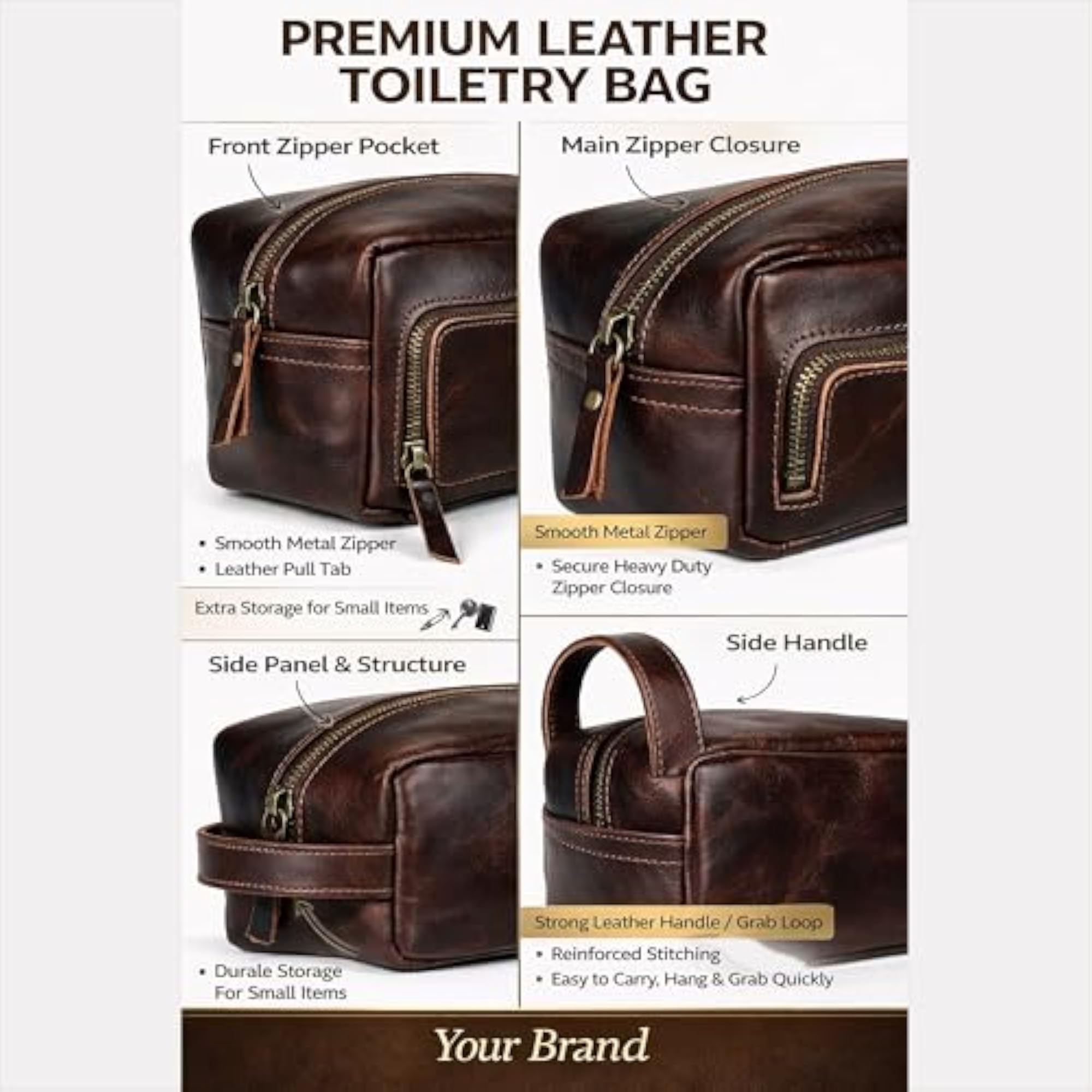 Men's Leather Travel Toiletry Bag Dopp Kit