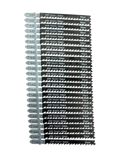 Image of Jon Bhandari Tools 25pc Jigsaw Blades (T144D) - T-Shank High Carbon Steel Blades for Heavy Duty Precision Curve and Design Cutting in Wood, PVC & Plastic - Professional, Industrial & DIY Use