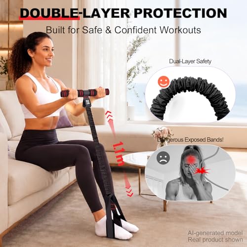 Image of Multifunctional Durable Pedal Resistance Band with Handle, Upgraded Elastic Exercise Bands for Home Gym, Anti-Snap Sit Up Equipment & Ab Trainer for Core /Arms /Legs /Glutes Workout for Women