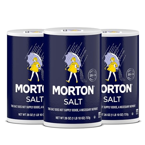 Morton Plain, All-Purpose, Non-Iodized Salt, Perfect for Cooking & Table Salt Use, (26 oz), 3-Pack