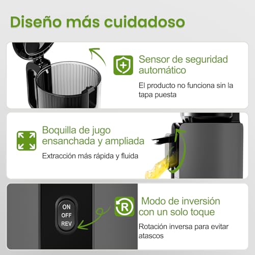 Ventray Extractor de Zumos y Verduras | 120mm Slow Juicer | 1.2L Capacidad | Prensado en Frío | Doble Filtrado | Prensado Secundario | Sin BPA | 250W | Fácil Limpieza | Para Frutas y Verduras - Negro - imagen 6