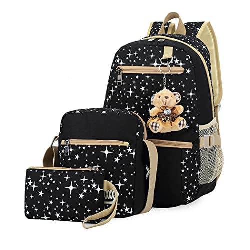 3Pcs Star Print Girls Backpack Set for Kids School Bag Teenage Bookbag