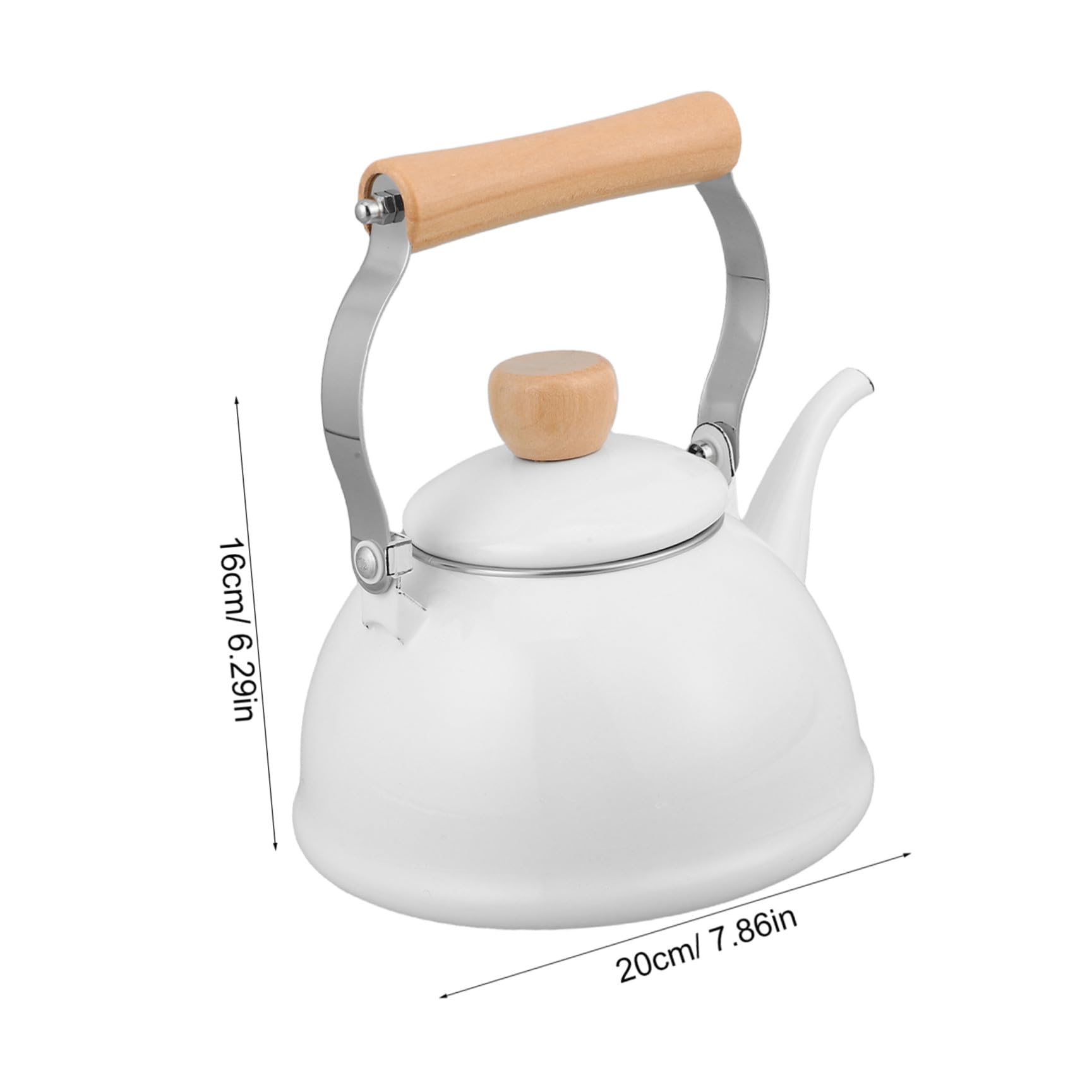 Bollitore Smaltato Bianco 1,4l con Manico in Legno Vintage