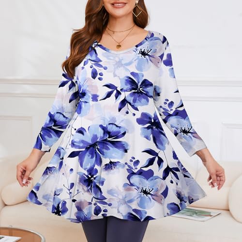 Image of LARACE Tunics 3 /4 Sleeve Plus Size Tops for Women V Neck Loose Fit Flowy Clothing for Leggings