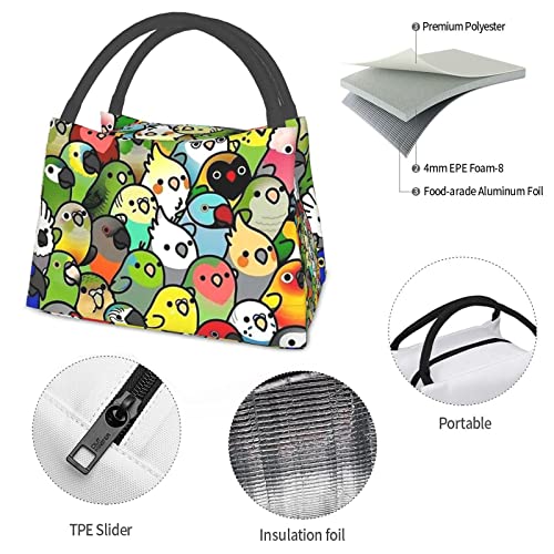 Facite Kids Lunch Box For Girls, Insulated Small Cute Lunch Bag Women Gifts,Fresh Reusable Lunch Bag For Girls, Green Soft Foldable Anime Teen Lunchbox For School Outdoor, Bird Parrot #TOP3
