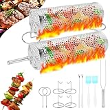 edola Grilling Basket, 2 Pcs Thickened Stainless Steel Grill Baskets for Outdoor Grill, BBQ Accessories for Meat and Vegetables, Birthday Gifts for Men Dad