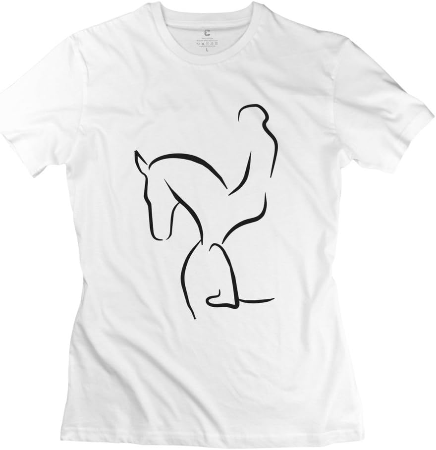 ROCRO Women's Dressage Stick Figure Riding Horse T-shirts Medium White