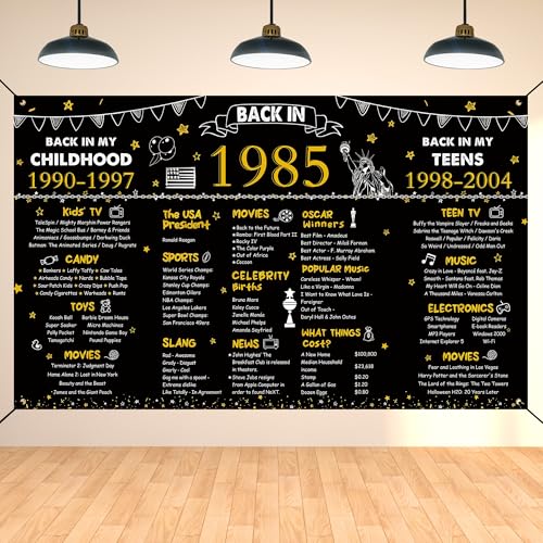 Image of DARUNAXY 41st Birthday Black Gold Party Decoration, Back in 1985 Banner Cheers to 41 Years Old Birthday Party Poster Supplies, 6 * 3.6FT Vintage 1985 Backdrop Photography Background for Men and Women