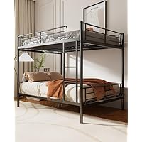Mixcous Full Over Full Metal Bunk Bed for Adults & Kids, Convertible to 2 Separate Full Size Beds, Heavy Duty Bunk Bed Frame with Full-length Guardrail & EVA Padded Ladder, No Box Spring Needed, Black