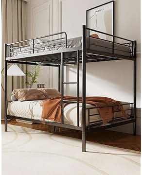 Full Over Full Metal Bunk Bed for Adults & Kids, Convertible to 2 Separate Full Size Beds, Heavy Duty Bunk Bed Frame with Full-length Guardrail & EVA Padded Ladder, No Box Spring Needed, Black