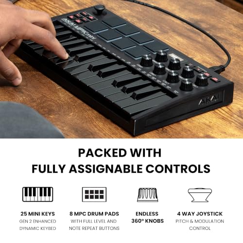 Image of Akai Professional MPK Mini MK3 25 Key USB MIDI Keyboard Controller With 8 Backlit Drum Pads, 8 Knobs, Music Production Software and Native Instruments Sound Package (NKS Integration), Black
