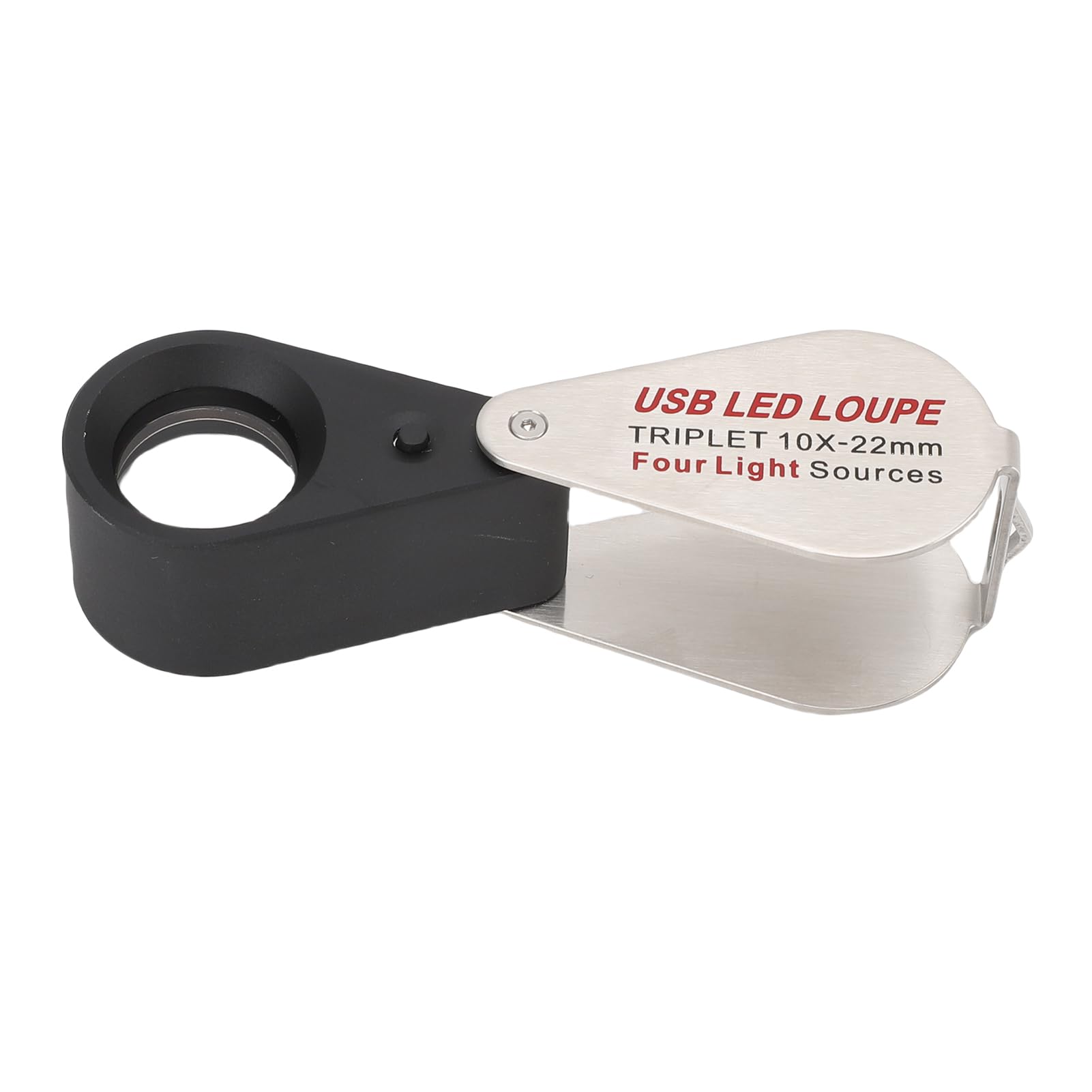 SEAFRONT Loupe de Poche LED Pliable 10x Agrippante avec 4 Modes Lumineux USB Rechargeable Lour D'agrandissement Compact 60x30 Mm pour la Lecture des Bijoux D'inspection