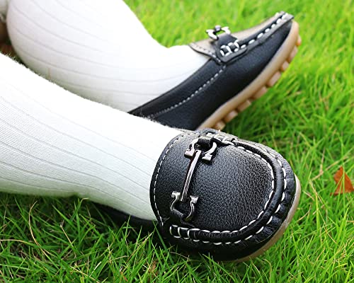 Image of QIETION Toddler Little Kid Boys Girls Soft Slip On Loafers Dress Flat Shoes Black V602-BK25