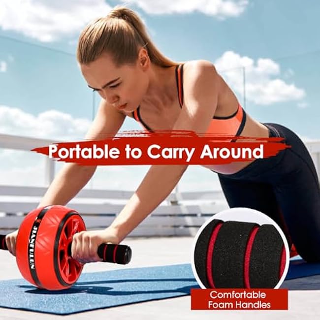 Ab Roller Wheel, Ab Workout Equipment for Abdominal & Core Strength Training, Home Gym Fitness Exercise Wheels for Women Men, with 2 Grip Strength Trainer & Knee Pad Accessories