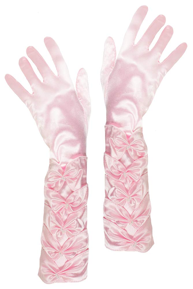 Das Kostümland Prinzessin Handschuhe mit Raffung und Perlen - Rosa