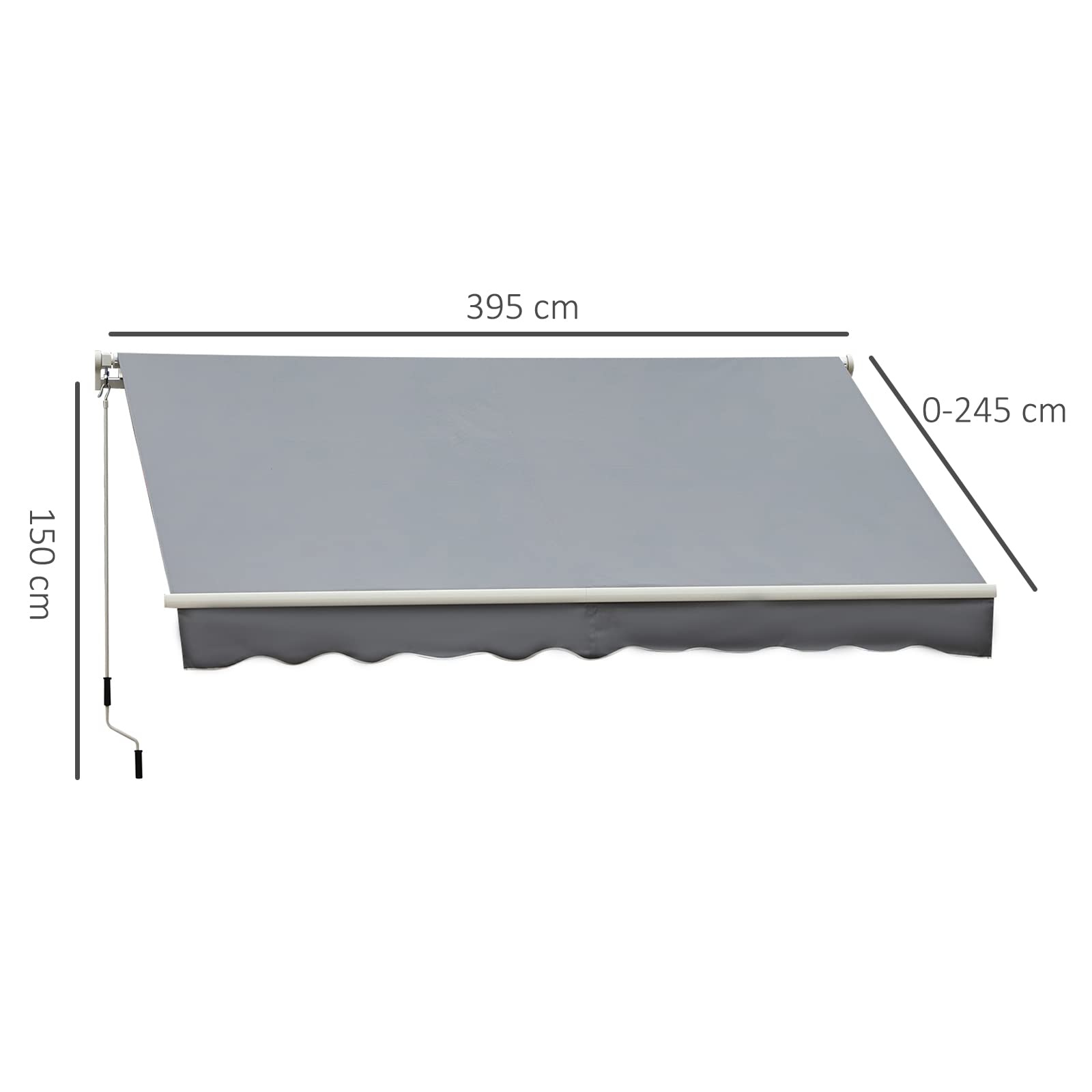 Outsunny Store banne Manuel rétractable 395 x 245 cm Store Exterieur terrasse avec manivelle, Angle réglable 45°-85°, Aluminium et Polyester 280 g/m², Protection UV, auvent de terrasse, Gris