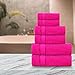 CRAFTBERRY Bath Towels Set -100% Cotton - 2 Bath, 2 Hand & 2 Washcloths - Large, Thick, Fluffy, Absorbent, Quick Dry, Soft & Plush - 6 Piece Luxury Bathroom Towels - Hot Pink/Dark Pink/Fuchsia