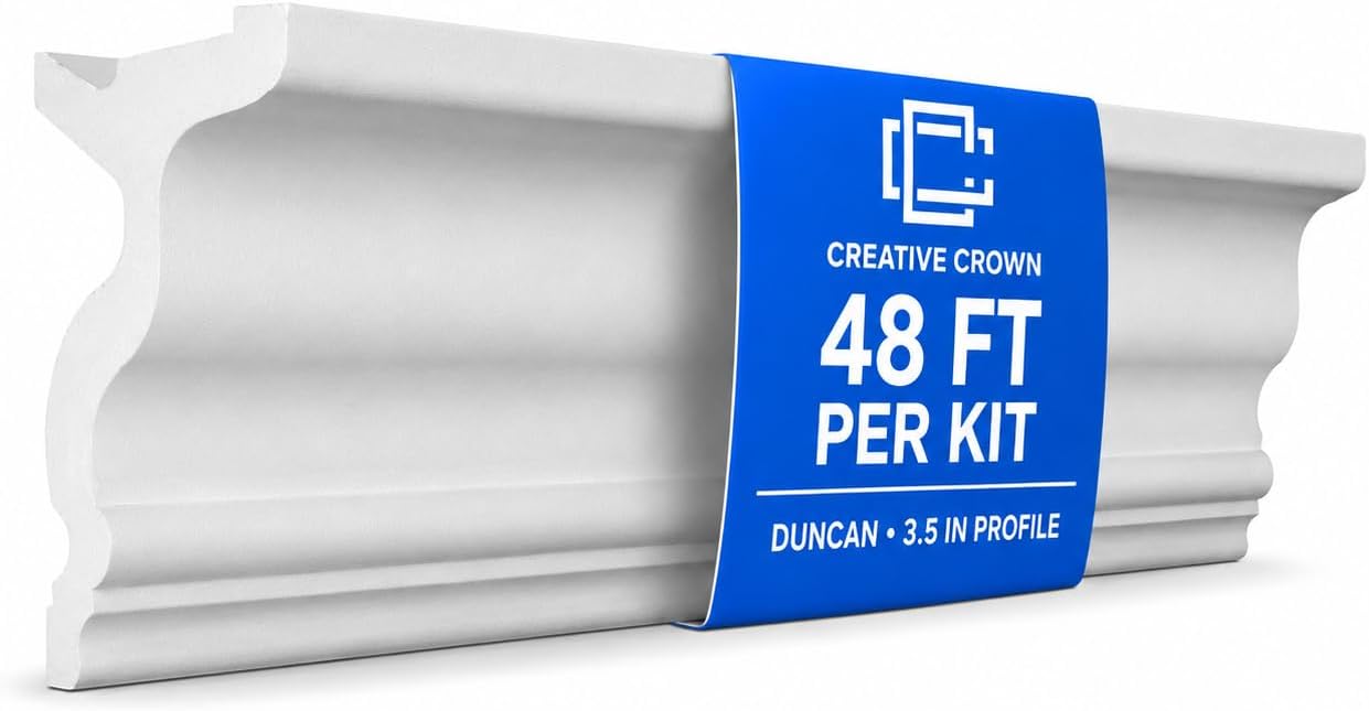 Creative Crown | 48 Ft of 3.5" Duncan Foam Crown Molding kit W/precut Corners 4 Inside & 1 Out (Made in USA - Available in 5 Other Styles and Sizes)