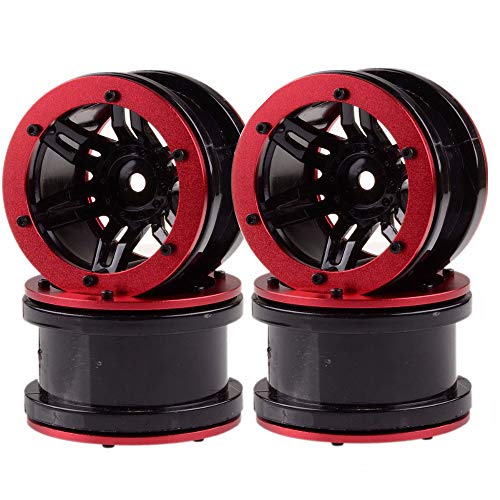 KEEDA Juego de 4 llantas de Beadlock de 2,2 pulgadas para 1/10 RC Rock Crawler Auto AXIAL SCX10 RC4WD D90 Wraith YETI (rojo y negro) Cover