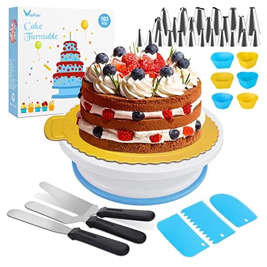 WisFox Decoración de Pasteles, Torta Giratoria, 103 Piezas Decoración Kit, Plato Giratorio para Pasteles para Principiantes y Amantes de Pasteles