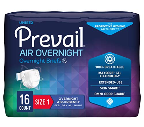 Image of Prevail Air Overnight Incontinence Adult Brief with Refastenable Tabs | Tape Style Diaper for Heavy Absorbency | Adult Medium Diaper |Adult Diaper 16 - Count