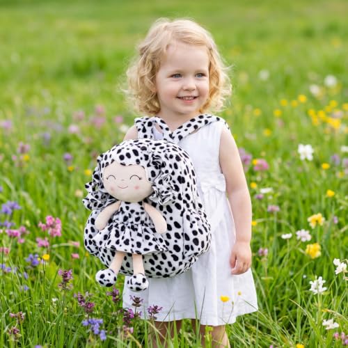 Image of Gloveleya Toddler Backpack Baby Girl Gifts Plush Curly Hair Doll Animal Edition Backpack - White with Black Spots 11''