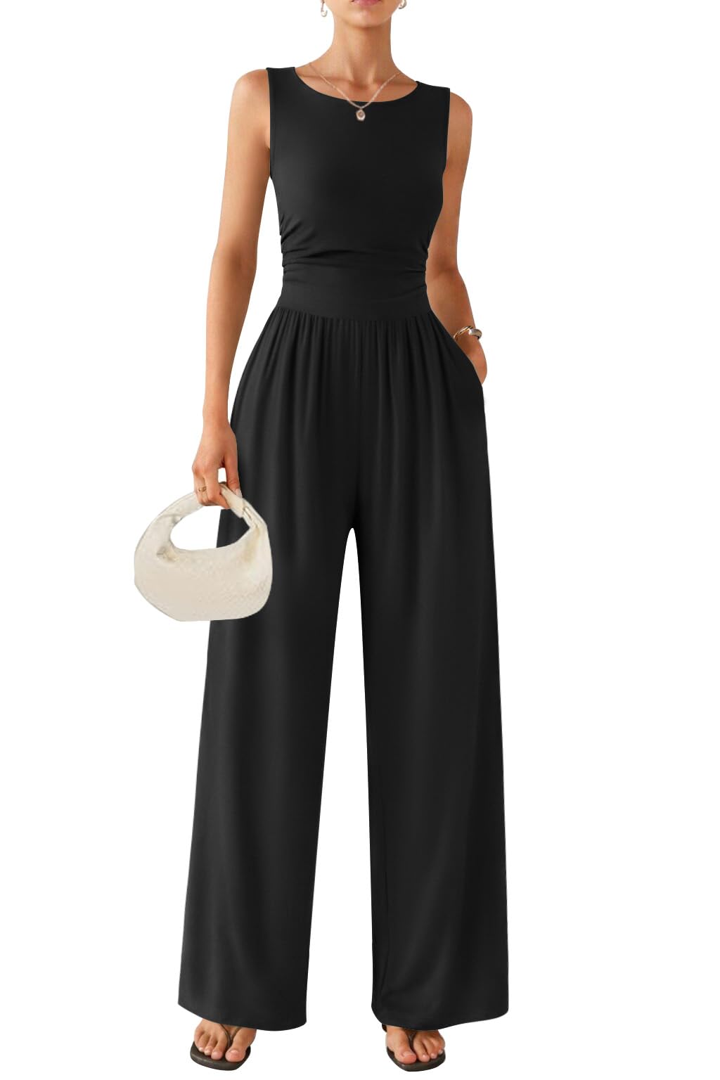 ekouaer Jumpsuits for Women One Piece Jumpsuit Wide Leg Sleeveless Crewneck Casual Womens Romper Jumpers With Pockets 2026-picture-20