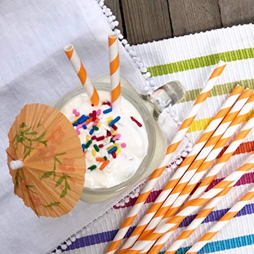 Pitillos de papel rayados naranja y blanco 50 unidades miniatura 6