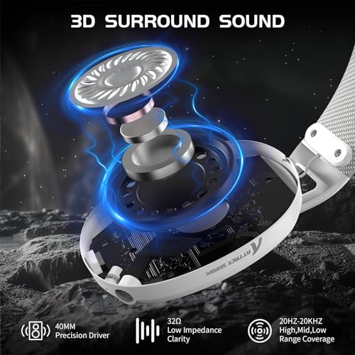 ATTACK SHARK L80 Fone de ouvido sem fio para jogos ultraleve sobre a orelha,dongle USB C&A de 2.4 GH