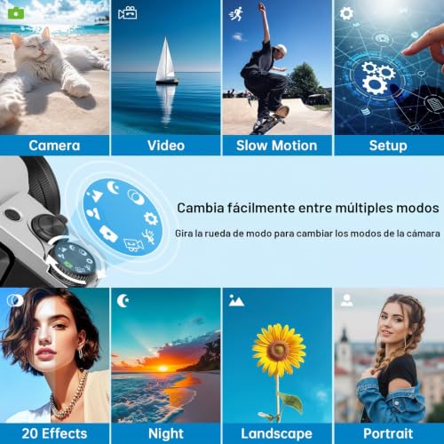 Cámara Digital 4K 64MP con WiFi, Cámara Vlogging con Autofocus y Webcam, Pantalla 3″ Abatible 180°, Zoom Digital 16X, Estabilización, Tarjeta SD 32GB, Base de Carga y 2 Baterías para Principiantes 6