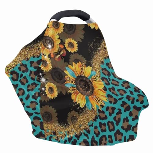 Image of Coldinair Leopard Print Multifunctional Nursing Cover Multi Use Cover for Baby Car Seat Canopy Sunflower Shopping Cart Cover,Stroller Cover