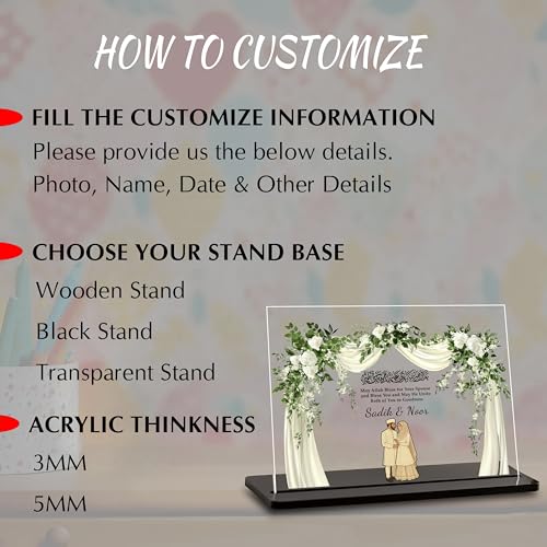 Image of DECOCRU Customized Nikah Plaque for Muslim Couple | Custom Islamic Acrylic Gift with Arabic Calligraphy | Personalized Wedding Gift, Walima, or Anniversary Decor (8x6 Inch)