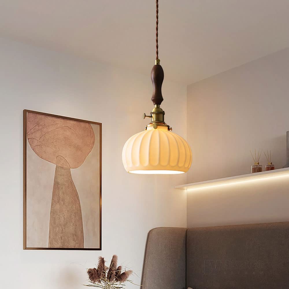Japońska retro dynia kształt dyni mosiężna lampa wisząca biała ceramiczna lampa wisząca do baru salonu sypialni stolik nocny ciekawy